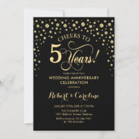Gold Black 5th Anniversary Celebration Invitation