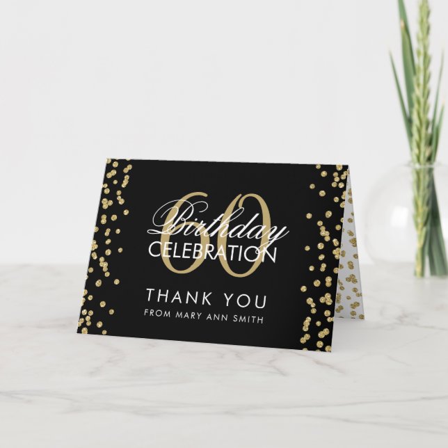 Gold Black 60 Birthday Thank you Glitter Confetti (Front)