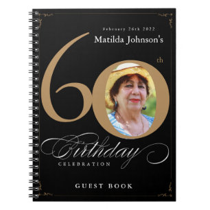 Gold Black 60th Birthday Élégant Script Livre d'or