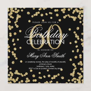 Gold Black 60th Birthday Glitter Confetti Invitation