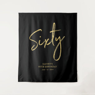 Gold & Black 60th Birthday Party Backdrop Tapestry