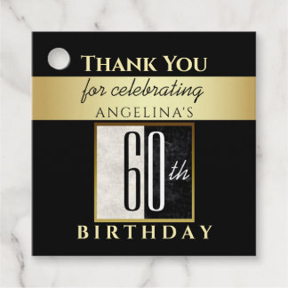 Gold Black 60th Birthday Thank You Favour Tags
