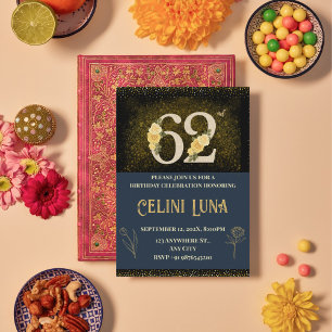 Gold & Black 62nd Birthday Invitations