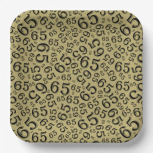 Gold/Black 65th Random Number Pattern Paper Plate