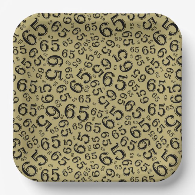  Gold/Black 65th Random Number Pattern Paper Plate (Front)