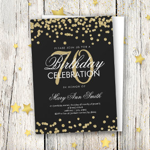 Gold Black 70th Birthday Party Glitter Confetti Invitation