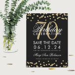 Gold Black 70th Birthday Save Date Confetti Save The Date<br><div class="desc">Elegant "70th Birthday Party" design with Gold Faux Glitter Confetti Black and custom name and details text. Easy to use and easy to personalize. Order Today!</div>