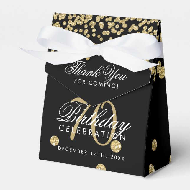 Gold Black 70th Birthday Thank You Confetti Favor Box (Front Side)