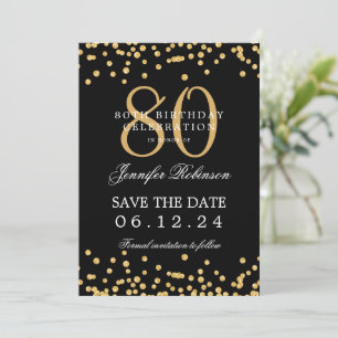 Gold Black 80th Birthday Save the Date & Details Invitation