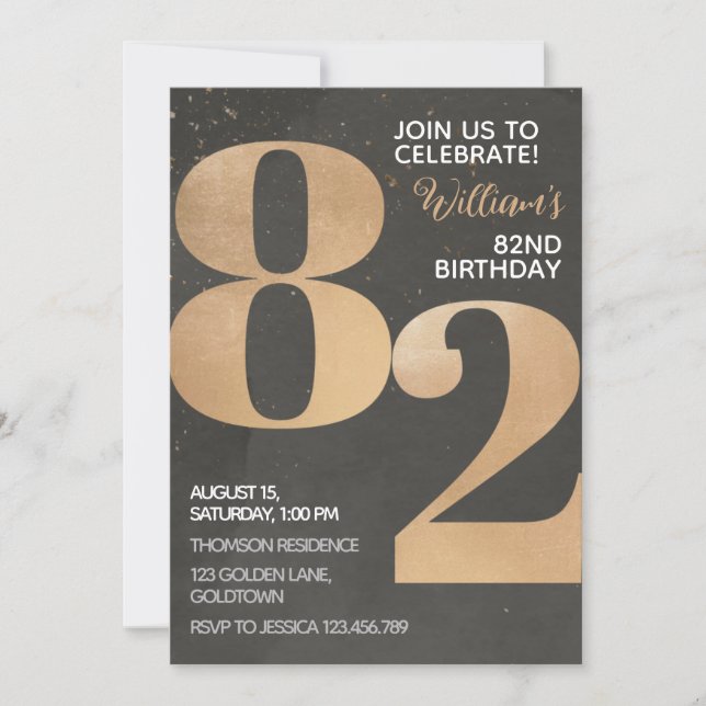 Gold Black 82e Invitation d'anniversaire (Devant)