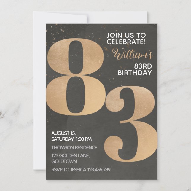 Gold Black 83e anniversaire Invitation (Devant)