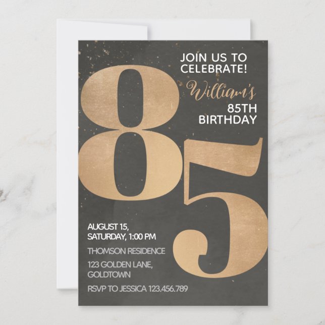 Gold Black 85e anniversaire Invitation (Devant)
