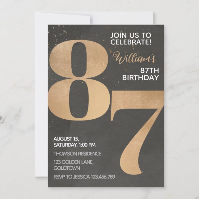 Gold Black 87th Birthday Invitation (Front)
