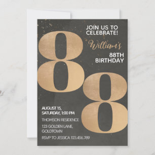 Gold Black 88th Birthday Invitation