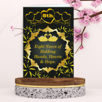 Gold & Black 8th Anniversary Card – Swans & Hearts