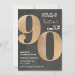 Gold Black 90th Birthday Invitation<br><div class="desc">Design features gold black graphics on both sides. Perfect for Men.</div>