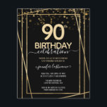 Gold Black 90th Birthday Party Budget Invitation<br><div class="desc">Elegant Faux gold border with shimmering confetti highlights on the top border. All text is adjustable and easy to change for your own party needs. Great elegant 90th birthday template design.</div>