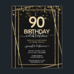 Gold Black 90th Birthday Party Budget Invitation<br><div class="desc">Elegant Faux gold border with shimmering confetti highlights on the top border. All text is adjustable and easy to change for your own party needs. Great elegant 90th birthday template design.</div>