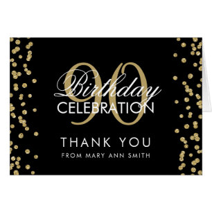 Gold Black 90th Birthday Thank you Glitter