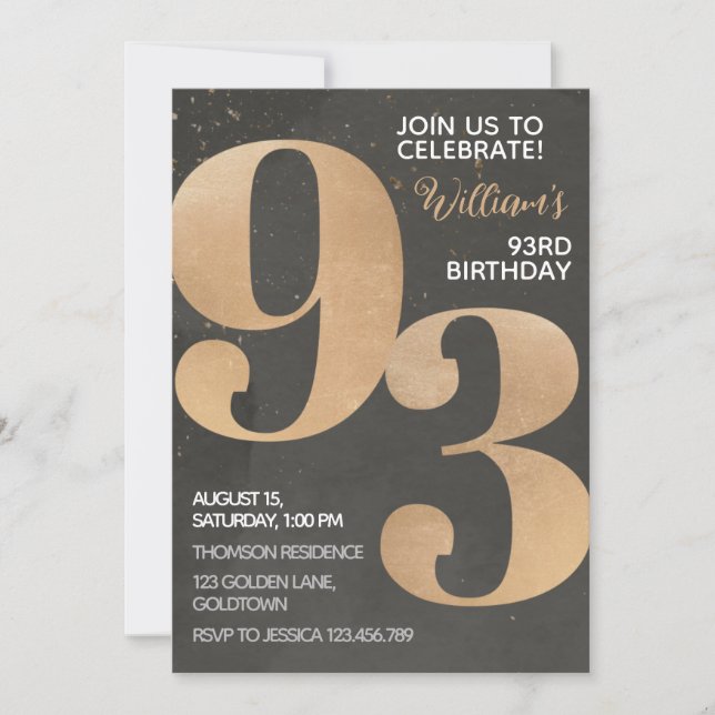 Gold Black 93e anniversaire Invitation (Devant)