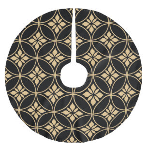 Gold & Black: Abstract Floral Vintage Brushed Polyester Tree Skirt