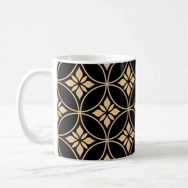 Gold & Black: Abstract Floral Vintage Coffee Mug (Left)