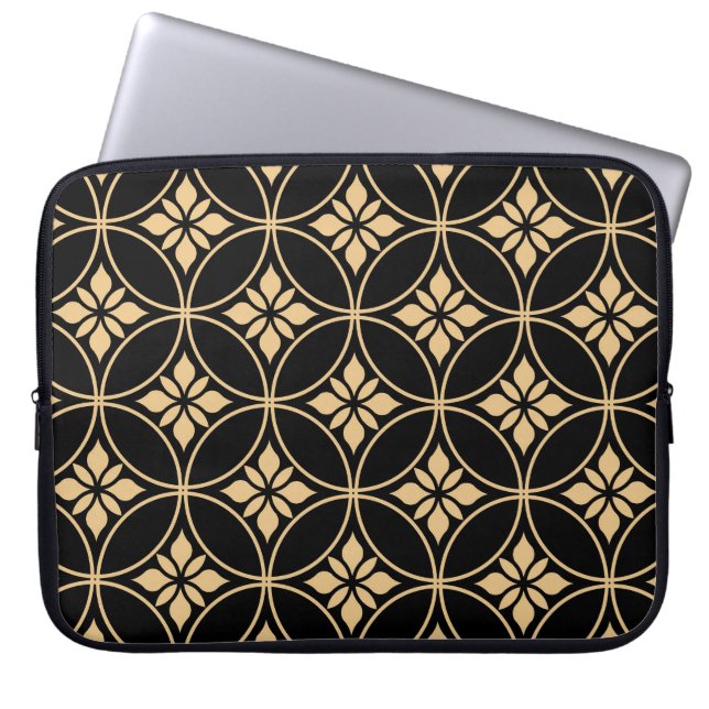 Gold & Black: Abstract Floral Vintage Laptop Sleeve (Front)