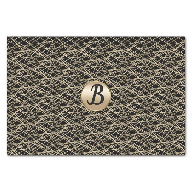 Gold Black Abstract Glamour Glam Monogram Party Tissue Paper (Front)