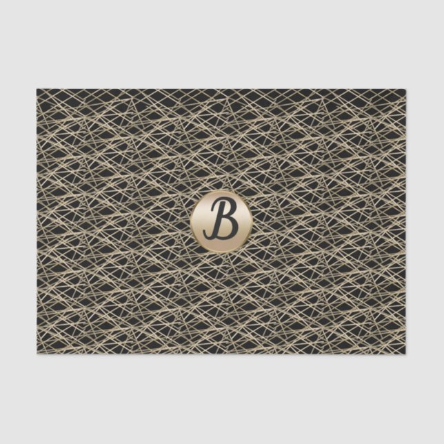 Gold Black Abstract Glamour Glam Monogram Party Tissue Paper (Front)