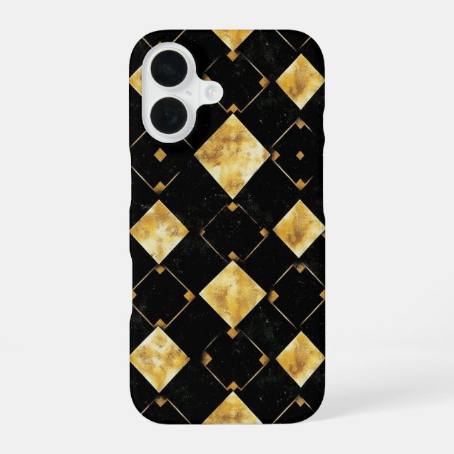 Gold Black Abstract Pattern iPhone 16 Case (Back)