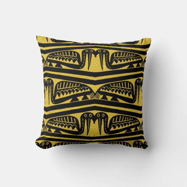 Gold & Black African Bird Motif Throw Pillow (Front)