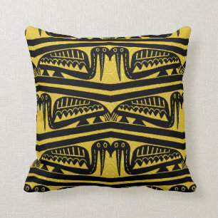 Gold & Black African Bird Motif Throw Pillow