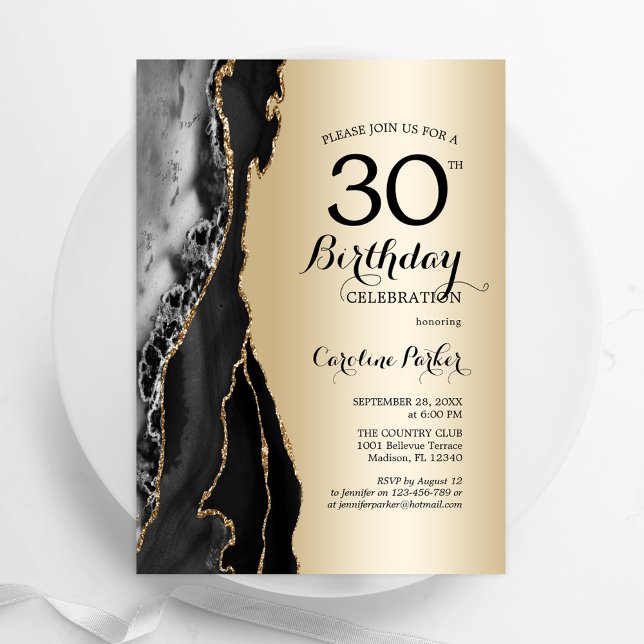 Gold Black Agate 30th Birthday Invitation (Creator Uploaded)
