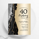 Gold Black Agate 40th Birthday Invitation<br><div class="desc">Black and gold agate 40th birthday party invitation. Elegant modern design featuring rock stone marble geode background,  faux glitter gold and typography script font. Trendy invite card perfect for a stylish women's bday celebration. Printed Zazzle invitations or instant download digital printable template.</div>