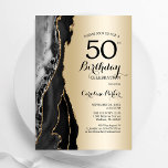 Gold Black Agate 50th Birthday Invitation<br><div class="desc">Black and gold agate 50th birthday party invitation. Elegant modern design featuring rock stone marble geode background,  faux glitter gold and typography script font. Trendy invite card perfect for a stylish women's bday celebration. Printed Zazzle invitations or instant download digital printable template.</div>