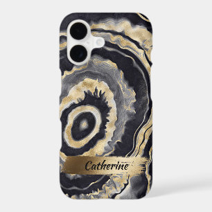 Gold Black Agate Stone Abstract Pattern