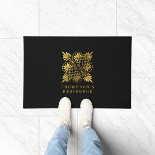 Gold Black Ancient Greek Meander Monogram Doormat
