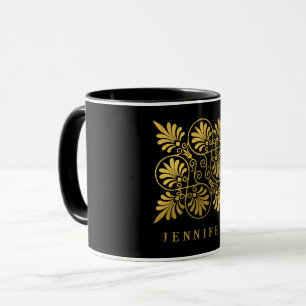 Gold Black Ancient Greek Meander Monogram Mug