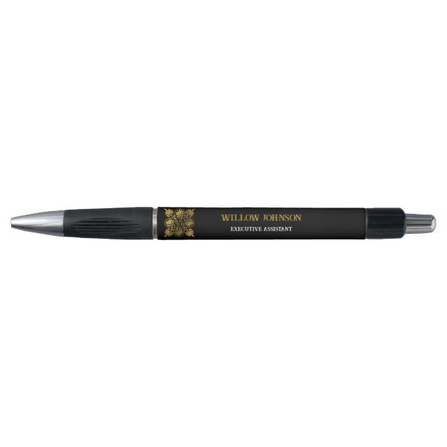 Gold Black Ancient Greek Meander Monogram Pen (Front)