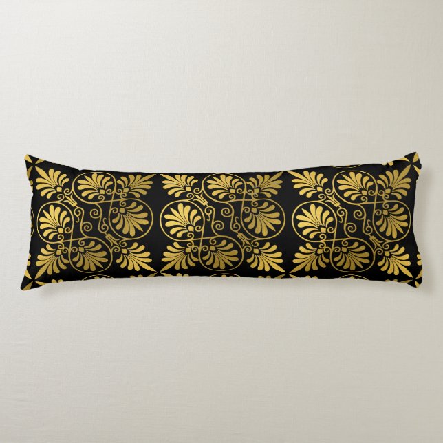 Gold Black Ancient Greek Meander Pattern Body Pillow (Front)