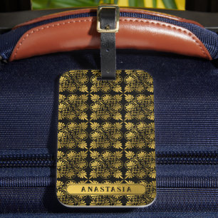 Gold Black Ancient Greek Meander Pattern Name Luggage Tag