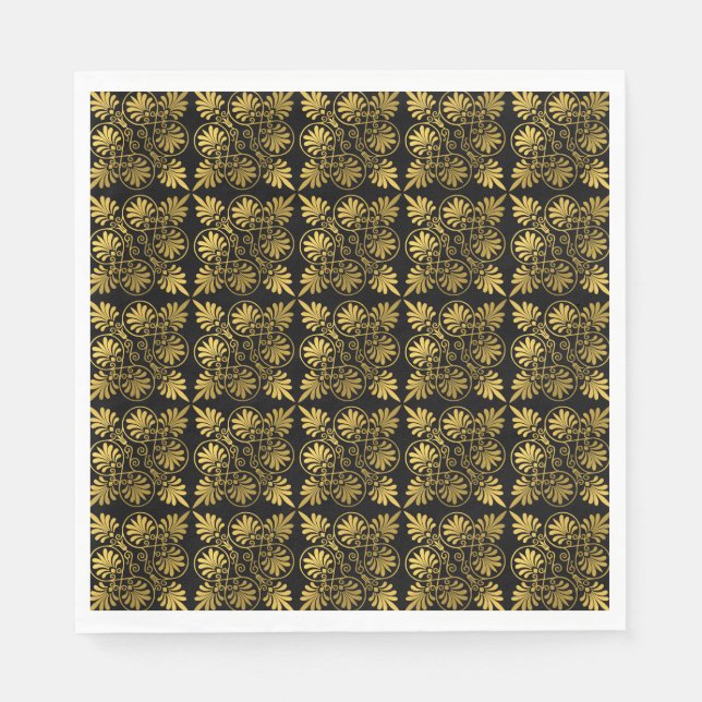 Gold Black Ancient Greek Meander Pattern Napkin (Front)
