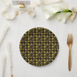 Gold Black Ancient Greek Meander Pattern Paper Plate