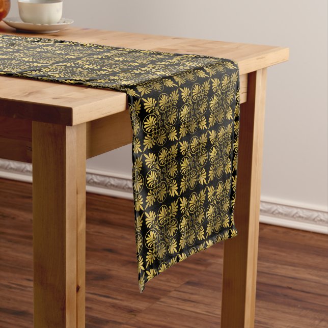 Gold Black Ancient Greek Meander Pattern Short Table Runner (In Situ)