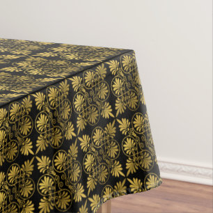 Gold Black Ancient Greek Meander Pattern Tablecloth
