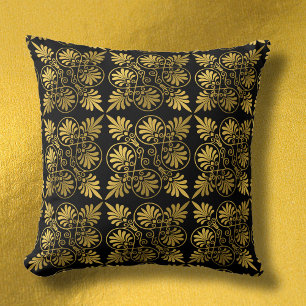 Gold Black Ancient Greek Meander Pattern Throw Pillow
