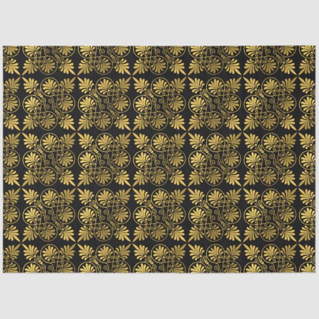 Gold Black Ancient Greek Meander Pattern Tissue Paper (Front)