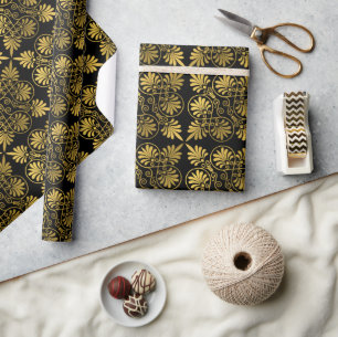 Gold Black Ancient Greek Meander Pattern Wrapping Paper