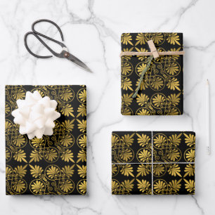 Gold Black Ancient Greek Meander Pattern Wrapping Paper Sheet