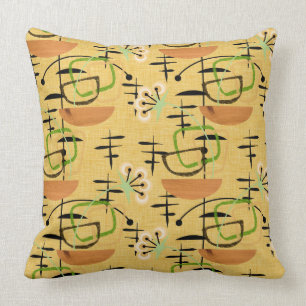 Gold, Black and Green Fifties Retro Style Throw Pillow